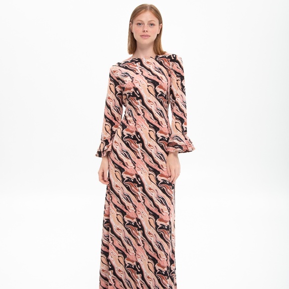 DEVORAH'S SECRET Maxi Dress Abstract Pink Print - Picture 1 of 9